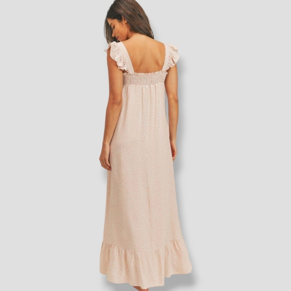 SADIE & SAGE Lady Laranja Polkadot Boho Cottage Dress Cream Peach - Picture 10 of 15